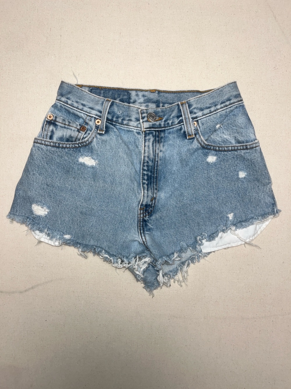Denim Distressed High-Waist Shorts